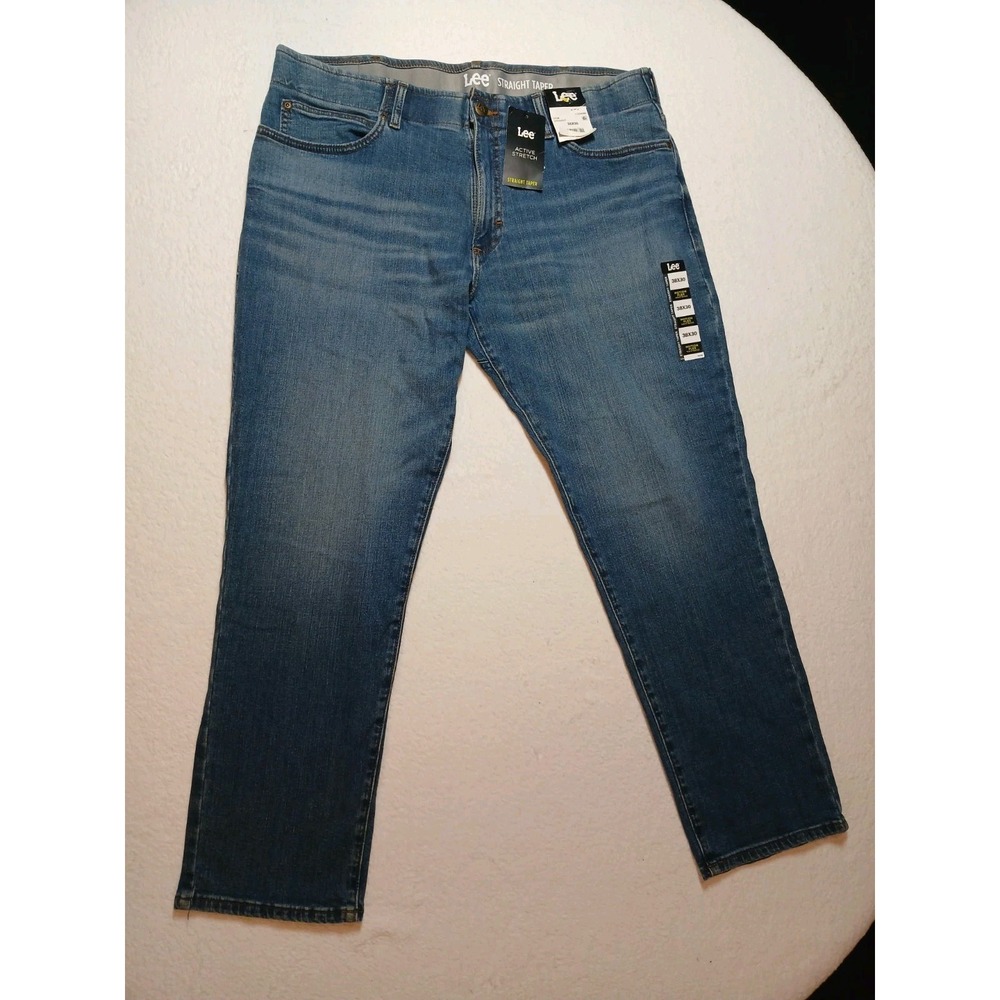NWT! LEE Active Stretch Straight Taper Cotton Men's Blue Jeans Size 38x30 NWT